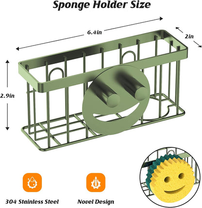 Sponge Holder Smiley Face, Sink Organizer with 2 Suction Cups/1 Adhesive Strips, Designed for Sponge, Soap, Dish Brush, Scrubber - Black
