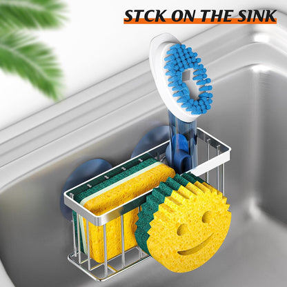 Sponge Holder Smiley Face, Sink Organizer with 2 Suction Cups/1 Adhesive Strips, Designed for Sponge, Soap, Dish Brush, Scrubber - Black
