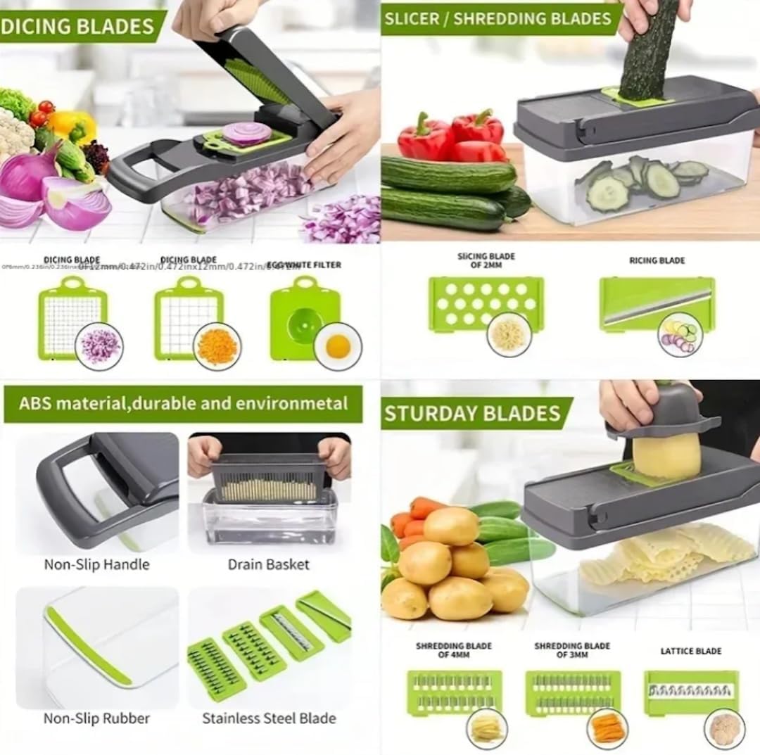 Pro Series 16 in 1 Vegetable Chopper, Onion chopper with Container, Cucumber and Fruit Shredder, Slicer, Veggie Chopper, Must have Kitchen gadget to save your prep time for cooking.