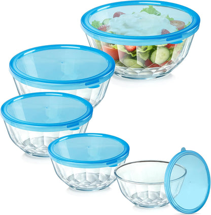 5‑Piece Glass Mixing Bowls Set with Airtight Lids, Gray
