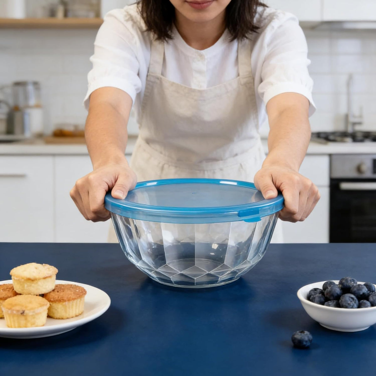 5‑Piece Glass Mixing Bowls Set with Airtight Lids, Gray