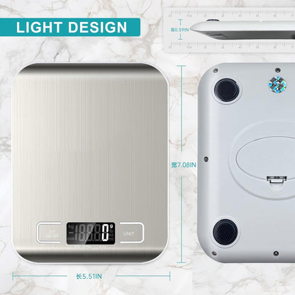 Digital Kitchen Scale, 11lb Stainless Steel Food Scale with LCD Display, 6 Units Tare Function, 0.05oz/1g Precision for Baking (White)