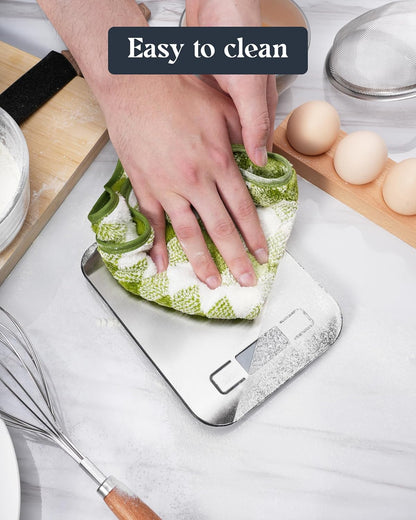 Digital Kitchen Scale, 11lb Stainless Steel Food Scale with LCD Display, 6 Units Tare Function, 0.05oz/1g Precision for Baking (White)