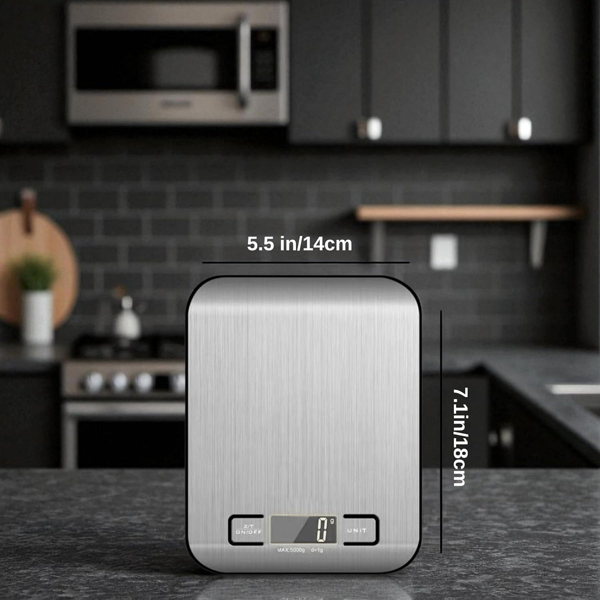 Digital Kitchen Scale, 11lb Stainless Steel Food Scale with LCD Display, 6 Units Tare Function, 0.05oz/1g Precision for Baking (White)