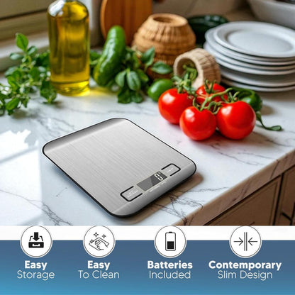 Digital Kitchen Scale, 11lb Stainless Steel Food Scale with LCD Display, 6 Units Tare Function, 0.05oz/1g Precision for Baking (White)