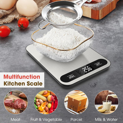 Digital Kitchen Scale, 11lb Stainless Steel Food Scale with LCD Display, 6 Units Tare Function, 0.05oz/1g Precision for Baking (White)
