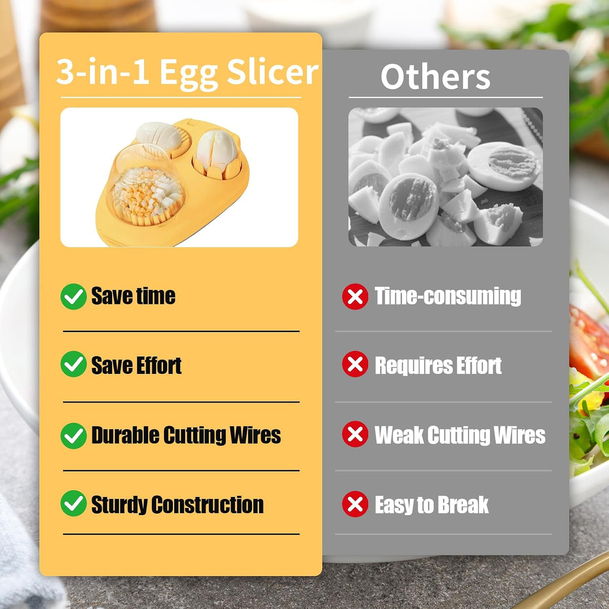 3 in 1 Egg Slicer for Hard Boiled Eggs with Cleaning Brush