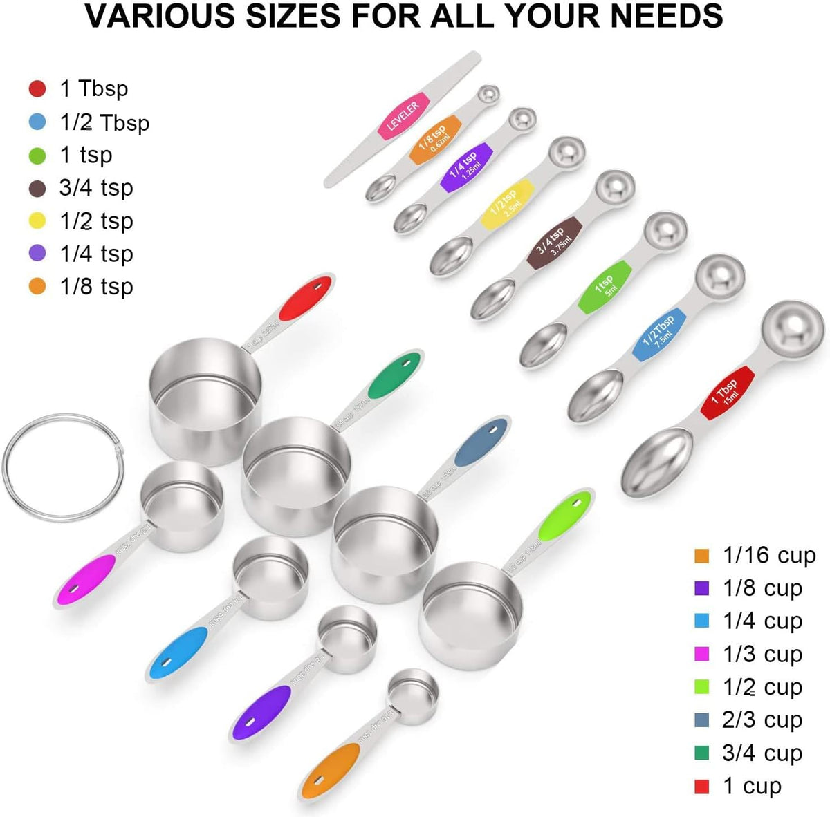Stainless Steel Measuring Cups and Spoons Set of 16