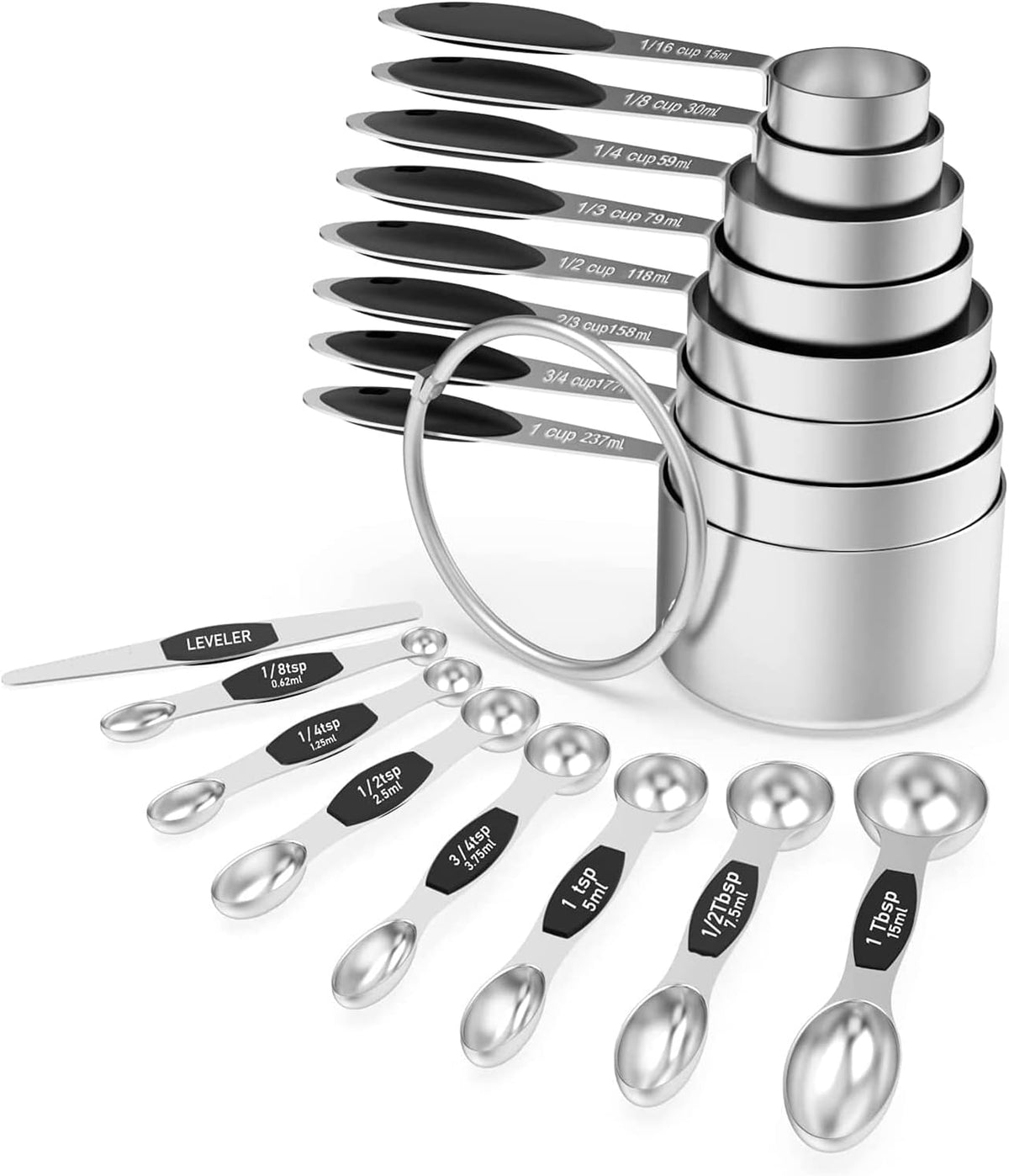 Stainless Steel Measuring Cups and Spoons Set of 16