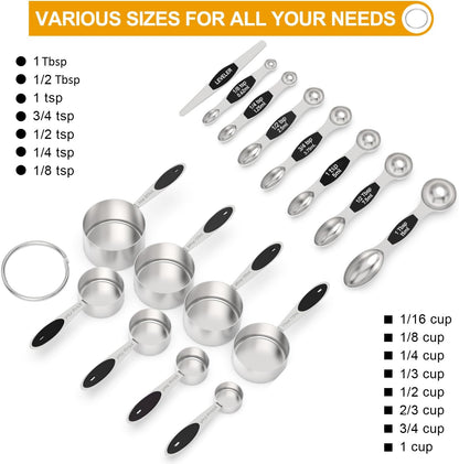 Stainless Steel Measuring Cups and Spoons Set of 16