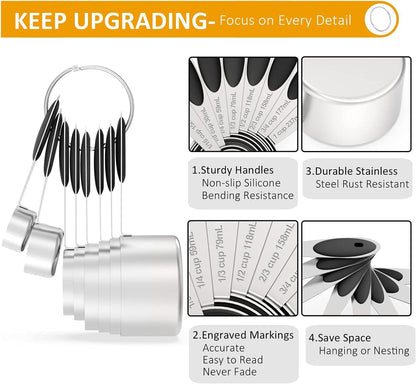 Stainless Steel Measuring Cups and Spoons Set of 16