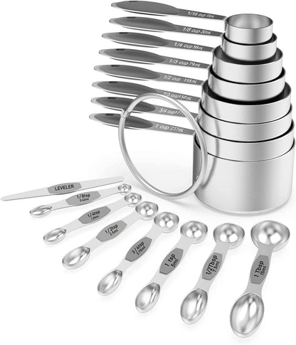 Stainless Steel Measuring Cups and Spoons Set of 16