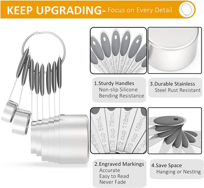 Stainless Steel Measuring Cups and Spoons Set of 16