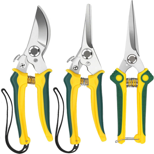 3 Pack Garden Pruning Shears Scissors Clippers (Yellow) | Gardening Shears, Gardening Shears, Pruning Snips for Gardening Tools, Securely Lock, Non-Slip, Ergonomically Designed