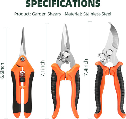 3 Pack Garden Pruning Shears Scissors Clippers (Yellow) | Gardening Shears, Gardening Shears, Pruning Snips for Gardening Tools, Securely Lock, Non-Slip, Ergonomically Designed