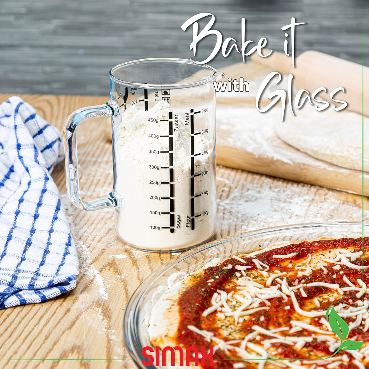 Glass Measuring Cup, 16 Ounce Durable Borosilicate Glass, Easy to Read Metric Measurements, Liter, Milliliter, Ounce, Sugar Grams, Flour Grams, Drip Free Spout, Microwave and Dishwasher Safe
