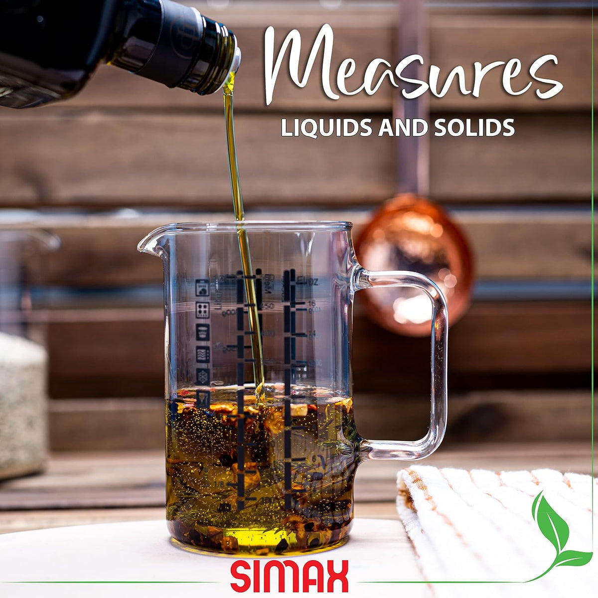 Glass Measuring Cup, 16 Ounce Durable Borosilicate Glass, Easy to Read Metric Measurements, Liter, Milliliter, Ounce, Sugar Grams, Flour Grams, Drip Free Spout, Microwave and Dishwasher Safe