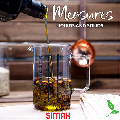 Glass Measuring Cup, 16 Ounce Durable Borosilicate Glass, Easy to Read Metric Measurements, Liter, Milliliter, Ounce, Sugar Grams, Flour Grams, Drip Free Spout, Microwave and Dishwasher Safe