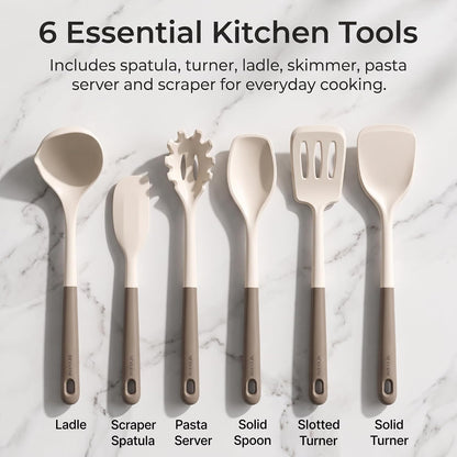 Silicone Utensils Set, 6-Piece, Heat Resistant, Anti-Scald Handle Design