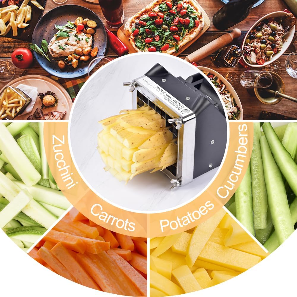 French Fry Cutter, 1/2 Inch Stainless Steel Blade, Black
