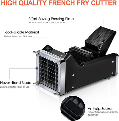 French Fry Cutter, 1/2 Inch Stainless Steel Blade, Black