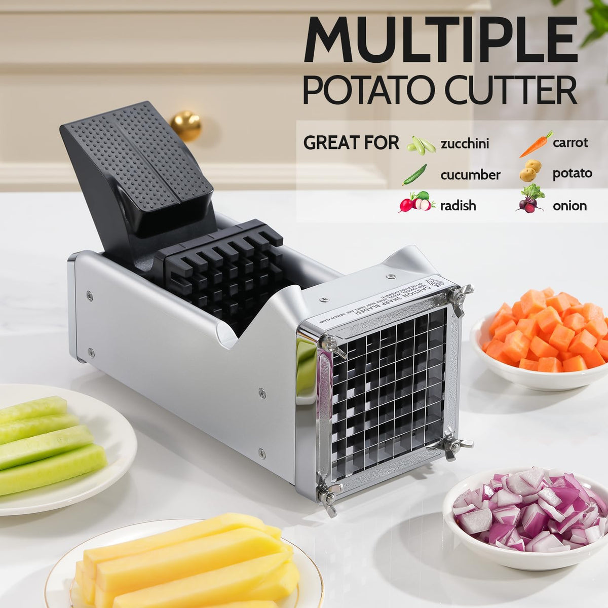 French Fry Cutter, 1/2 Inch Stainless Steel Blade, Black