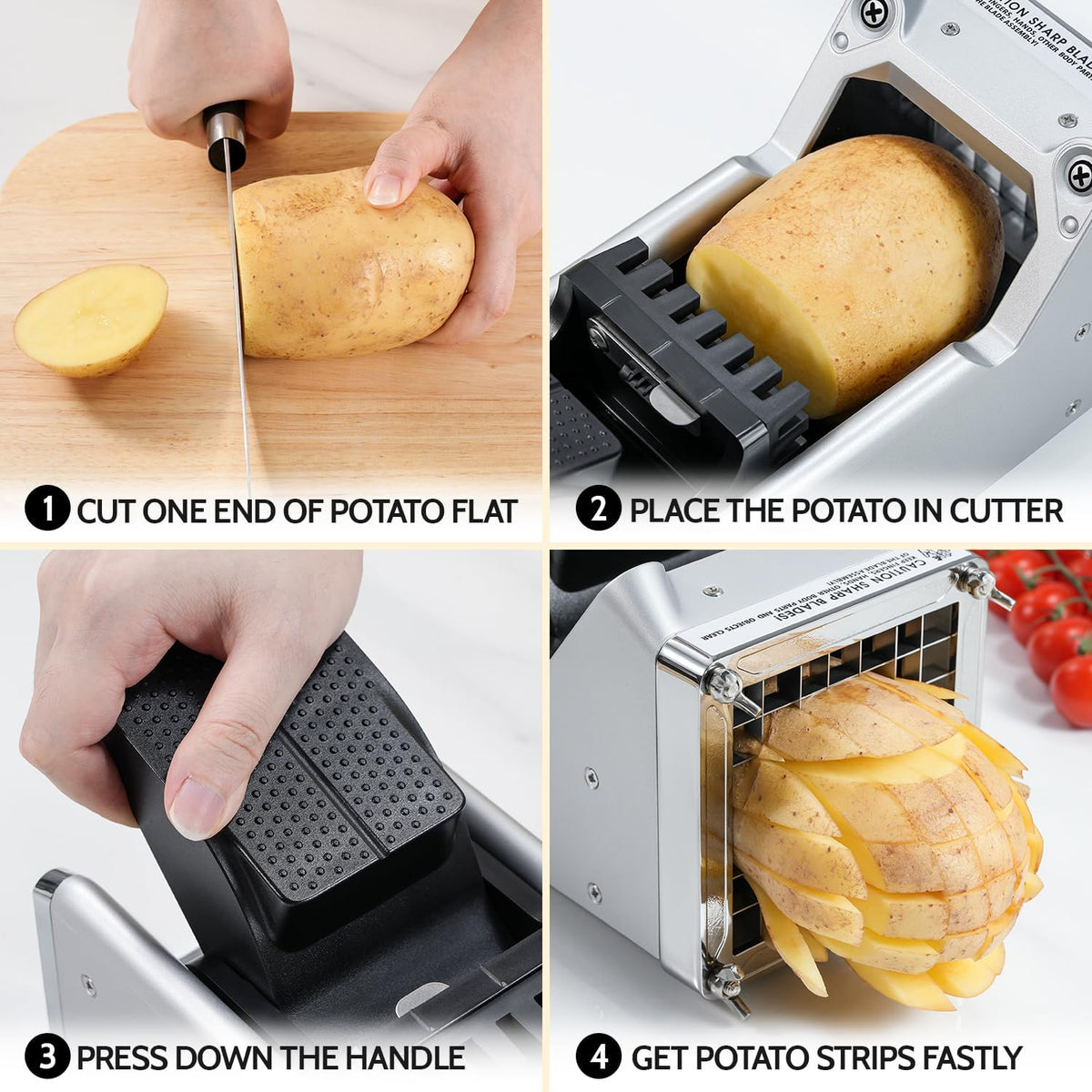 French Fry Cutter, 1/2 Inch Stainless Steel Blade, Black