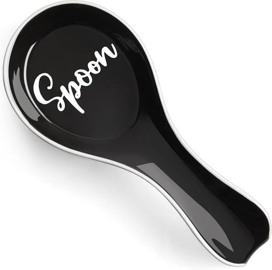 Ceramic Spoon Rest for Stove Top, Large Spoon Holder, Spoon Rest for Kitchen Counter, Spatula Holder Utensil Rest for Ladles, Tong, Modern Rustic Kitchen Decor, Black