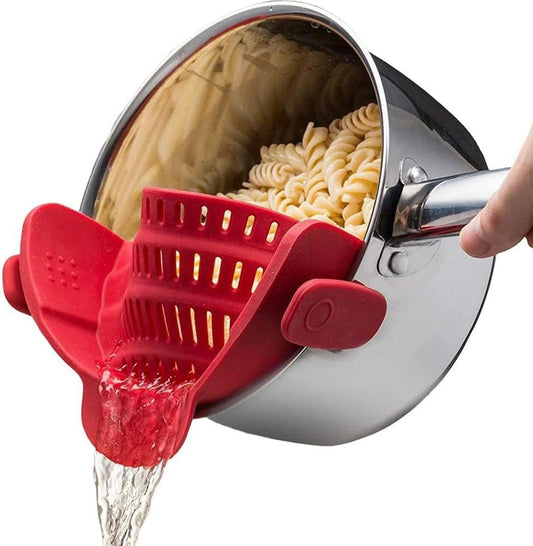 Silicone Clip-On Food Strainer for Pots, Pans, and Bowls,（ Gray） (red)