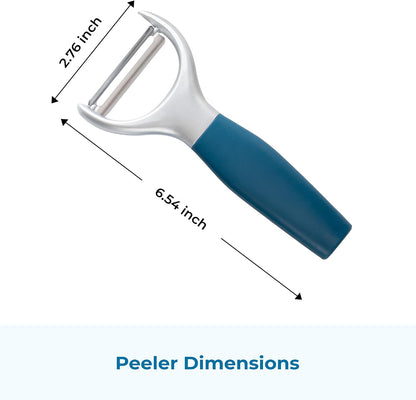 Vegetable Peeler, Stainless Steel Y-Peeler with Sharp Swivel Blade, Premium Zinc Alloy Construction, Ergonomic TPE Non-Slip Grip Handle, Blue