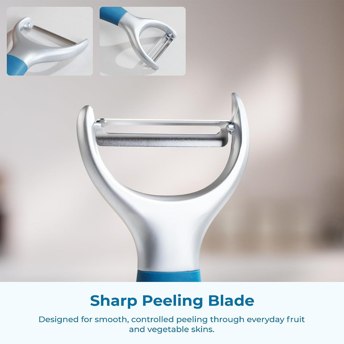 Vegetable Peeler, Stainless Steel Y-Peeler with Sharp Swivel Blade, Premium Zinc Alloy Construction, Ergonomic TPE Non-Slip Grip Handle, Blue