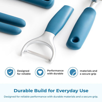 Vegetable Peeler, Stainless Steel Y-Peeler with Sharp Swivel Blade, Premium Zinc Alloy Construction, Ergonomic TPE Non-Slip Grip Handle, Blue
