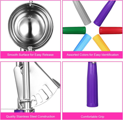 6 Pcs Ice Cream Scoops, Cookie Scoops for Baking Stainless Steel Ice Cream Scoop Cookie Dough Scoop Scooper 1.57" to 2.76" Portion Scooper Cupcake Food Batter Meatball (0.8-3.7oz)