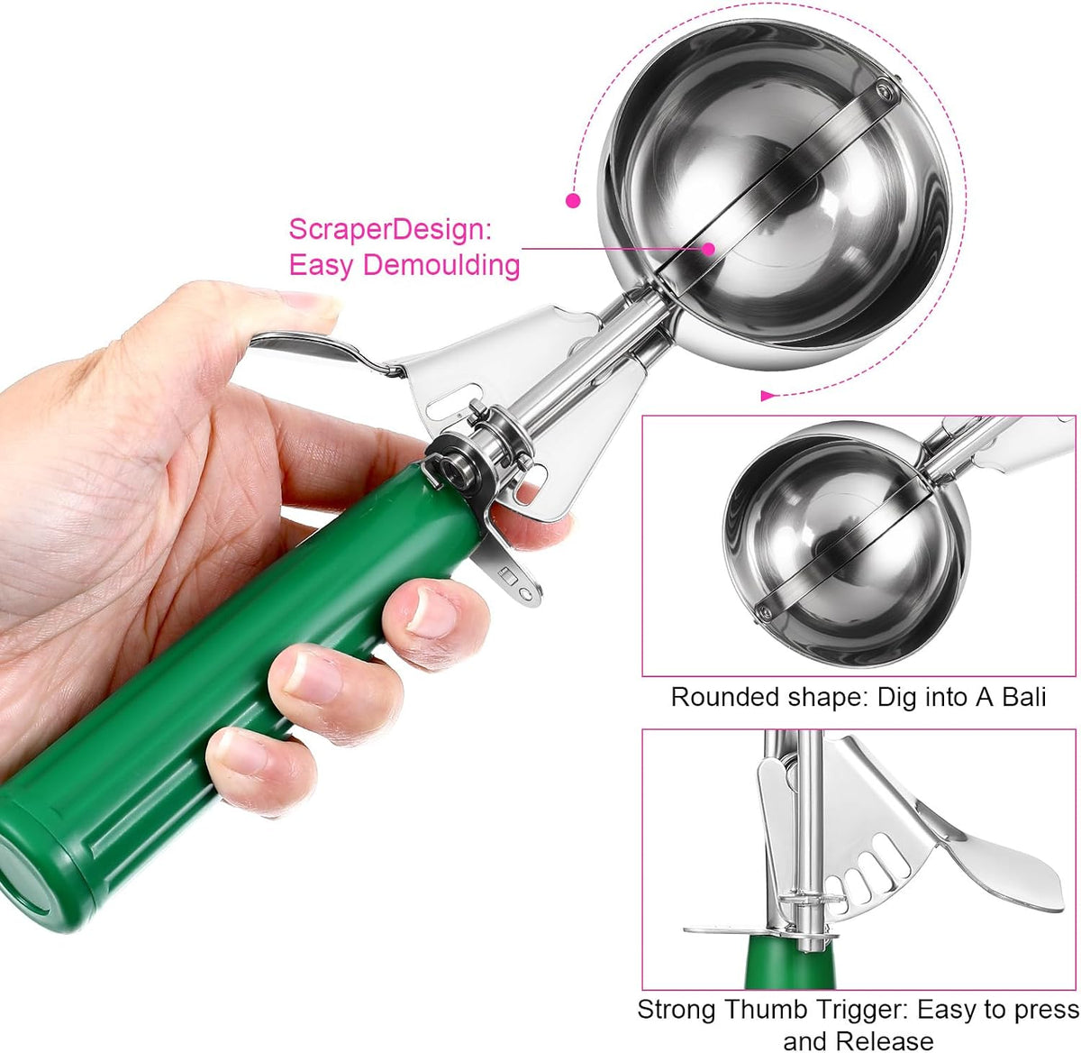 6 Pcs Ice Cream Scoops, Cookie Scoops for Baking Stainless Steel Ice Cream Scoop Cookie Dough Scoop Scooper 1.57" to 2.76" Portion Scooper Cupcake Food Batter Meatball (0.8-3.7oz)