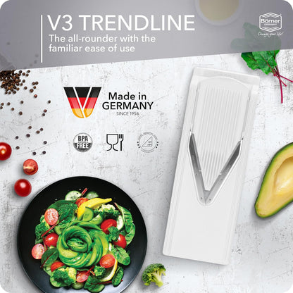 Mandoline Food Slicer V3 (Starter Set) by Reston Lloyd • V-Slicer with Blade Storage & Safety Food Holder • Made in Germany • Fruit & Vegetable Chopper • Multiple Settings: White
