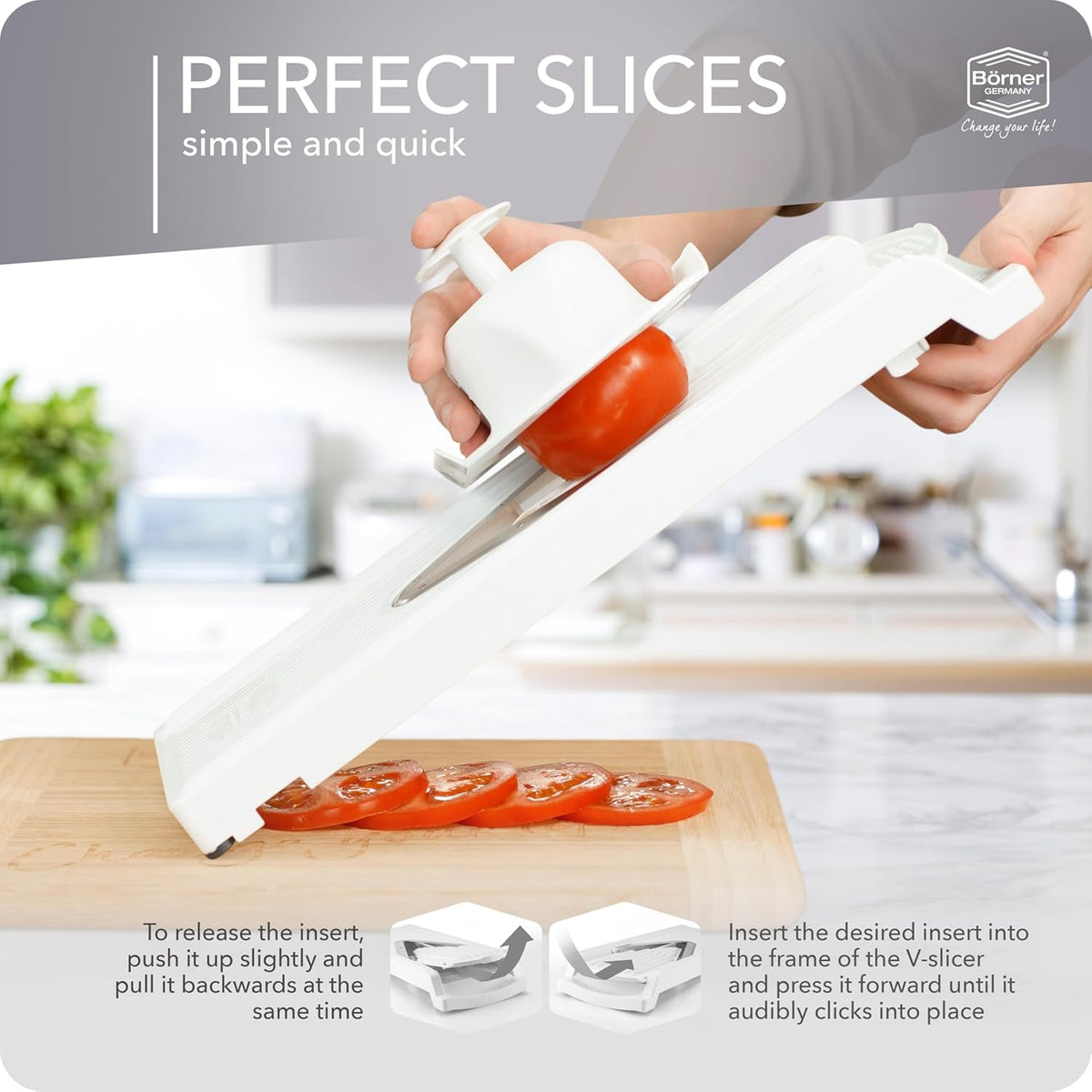 Mandoline Food Slicer V3 (Starter Set) by Reston Lloyd • V-Slicer with Blade Storage & Safety Food Holder • Made in Germany • Fruit & Vegetable Chopper • Multiple Settings: White