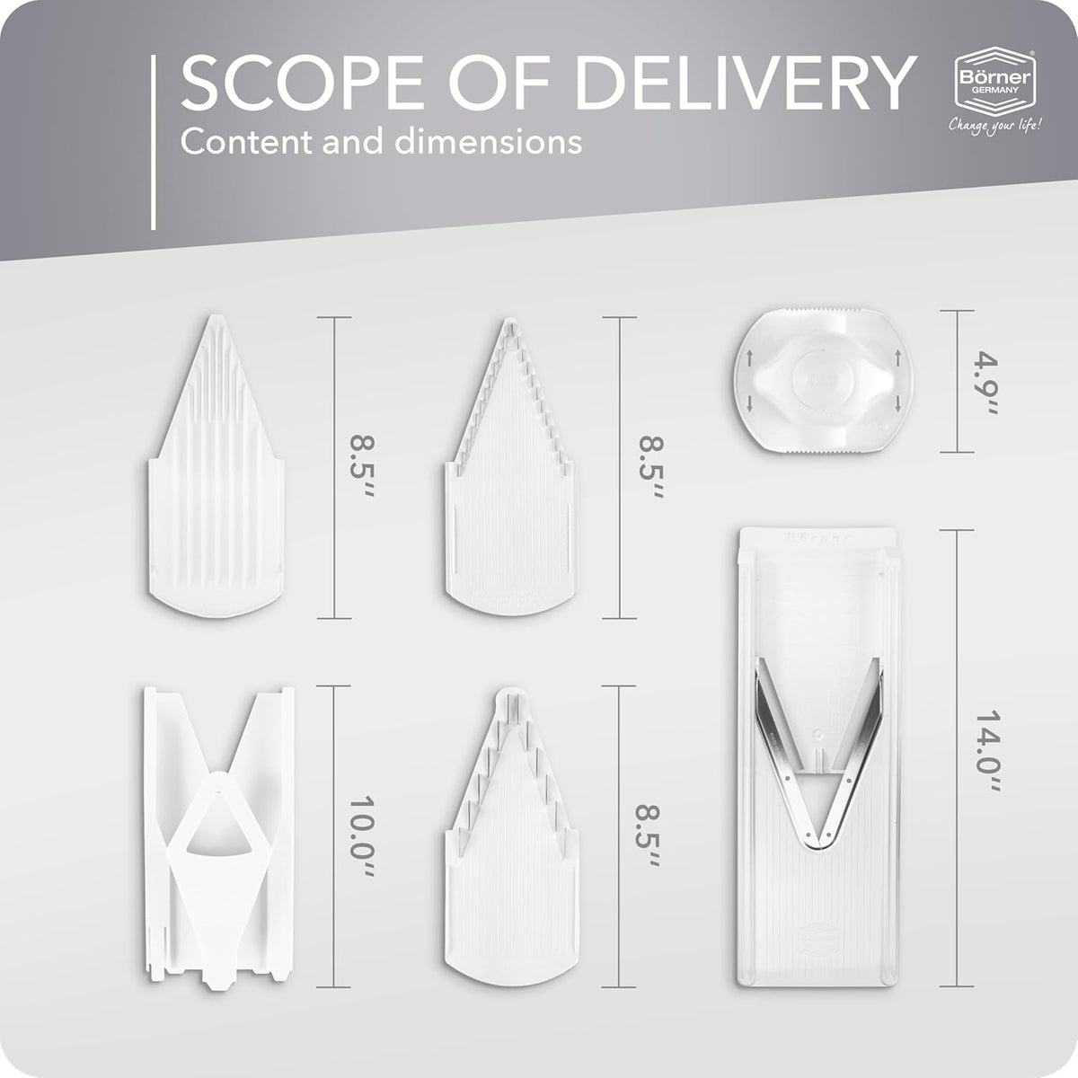Mandoline Food Slicer V3 (Starter Set) by Reston Lloyd • V-Slicer with Blade Storage & Safety Food Holder • Made in Germany • Fruit & Vegetable Chopper • Multiple Settings: White