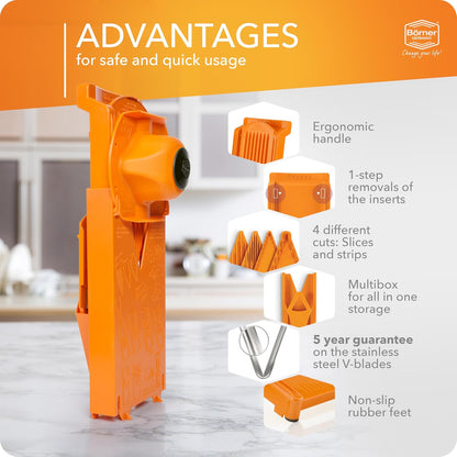 Mandoline Food Slicer V3 (Starter Set) by Reston Lloyd • V-Slicer with Blade Storage & Safety Food Holder • Made in Germany • Fruit & Vegetable Chopper • Multiple Settings: White