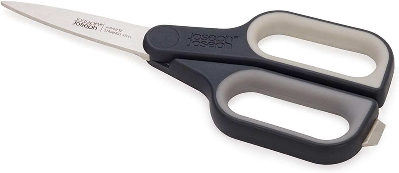 PowerGrip Kitchen Shears Scissors with Thumb Grip and Herb Stripper Separates for Cleaning Japanese Stainless-Steel, White/Green