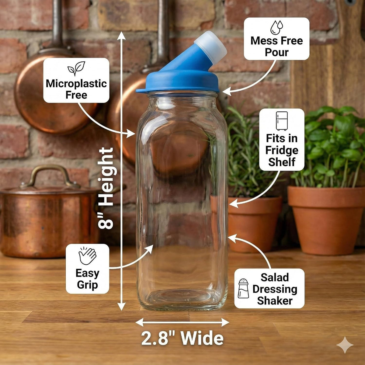 Green 16oz Glass Salad Dressing Shaker Bottle – Salad Dressing Container with Silicone Non-Metal Lid for Dressings, Oil Blends, Marinades