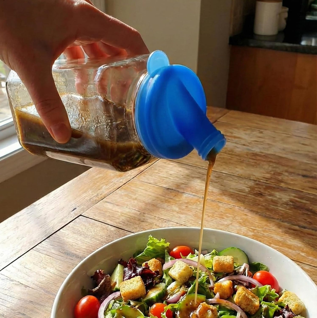 Green 16oz Glass Salad Dressing Shaker Bottle – Salad Dressing Container with Silicone Non-Metal Lid for Dressings, Oil Blends, Marinades
