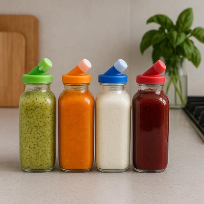 Green 16oz Glass Salad Dressing Shaker Bottle – Salad Dressing Container with Silicone Non-Metal Lid for Dressings, Oil Blends, Marinades