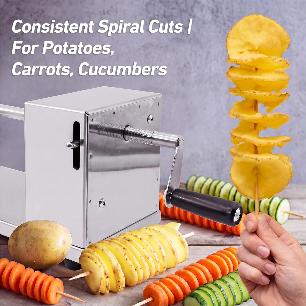 Manual Spiral Potato Cutter, Stainless Steel Tornado Twister with Blades for Curly Fries, DIY Potato Slicer for Home Kitchen, BBQ, Carrots, Cucumbers
