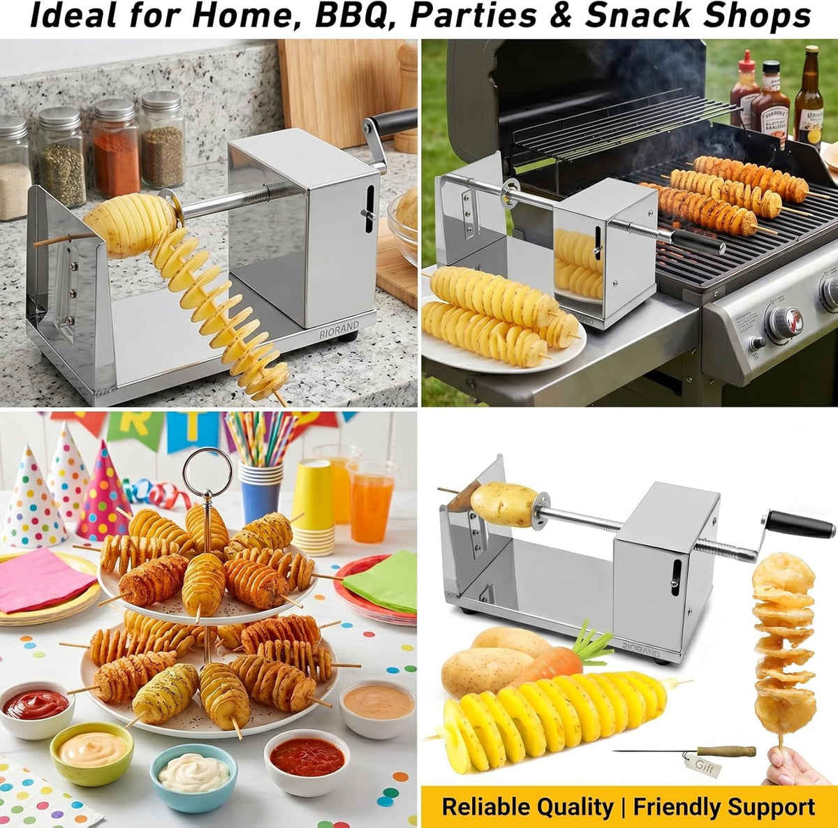 Manual Spiral Potato Cutter, Stainless Steel Tornado Twister with Blades for Curly Fries, DIY Potato Slicer for Home Kitchen, BBQ, Carrots, Cucumbers