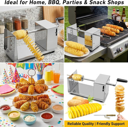 Manual Spiral Potato Cutter, Stainless Steel Tornado Twister with Blades for Curly Fries, DIY Potato Slicer for Home Kitchen, BBQ, Carrots, Cucumbers