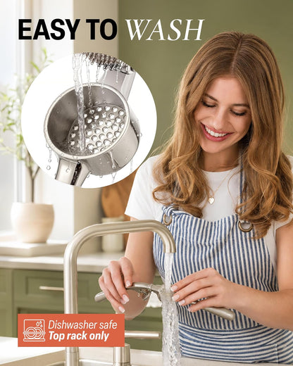 Large Premium Garlic Press Set - Bigger Bowl for Bigger Garlic - Rust Proof Garlic Mincer Tool - Easy-Squeeze, Easy-Clean Silicone Garlic Peeler & Brush (Silver)