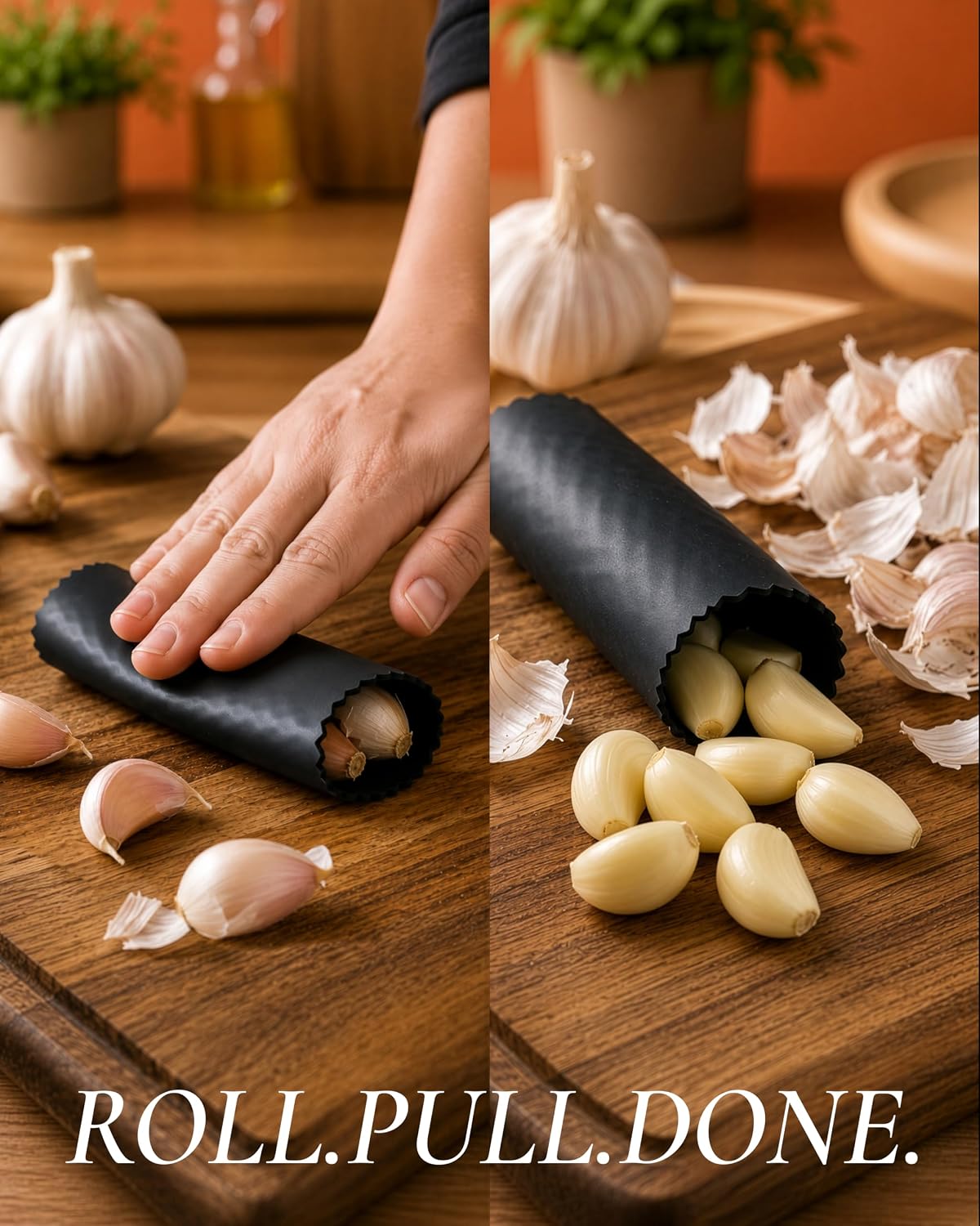 Large Premium Garlic Press Set - Bigger Bowl for Bigger Garlic - Rust Proof Garlic Mincer Tool - Easy-Squeeze, Easy-Clean Silicone Garlic Peeler & Brush (Silver)