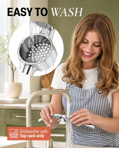 Large Premium Garlic Press Set - Bigger Bowl for Bigger Garlic - Rust Proof Garlic Mincer Tool - Easy-Squeeze, Easy-Clean Silicone Garlic Peeler & Brush (Silver)
