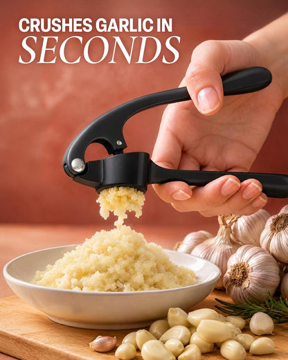 Large Premium Garlic Press Set - Bigger Bowl for Bigger Garlic - Rust Proof Garlic Mincer Tool - Easy-Squeeze, Easy-Clean Silicone Garlic Peeler & Brush (Silver)