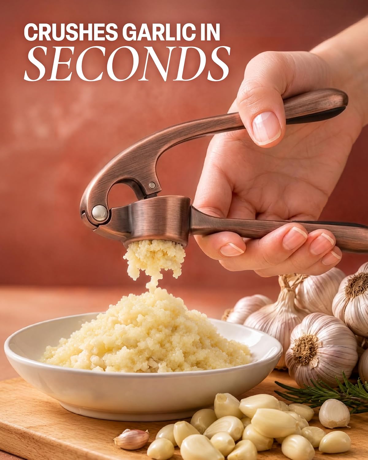 Large Premium Garlic Press Set - Bigger Bowl for Bigger Garlic - Rust Proof Garlic Mincer Tool - Easy-Squeeze, Easy-Clean Silicone Garlic Peeler & Brush (Silver)